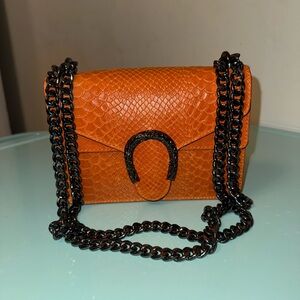 Italian Orange Snakeskin Chain Bag